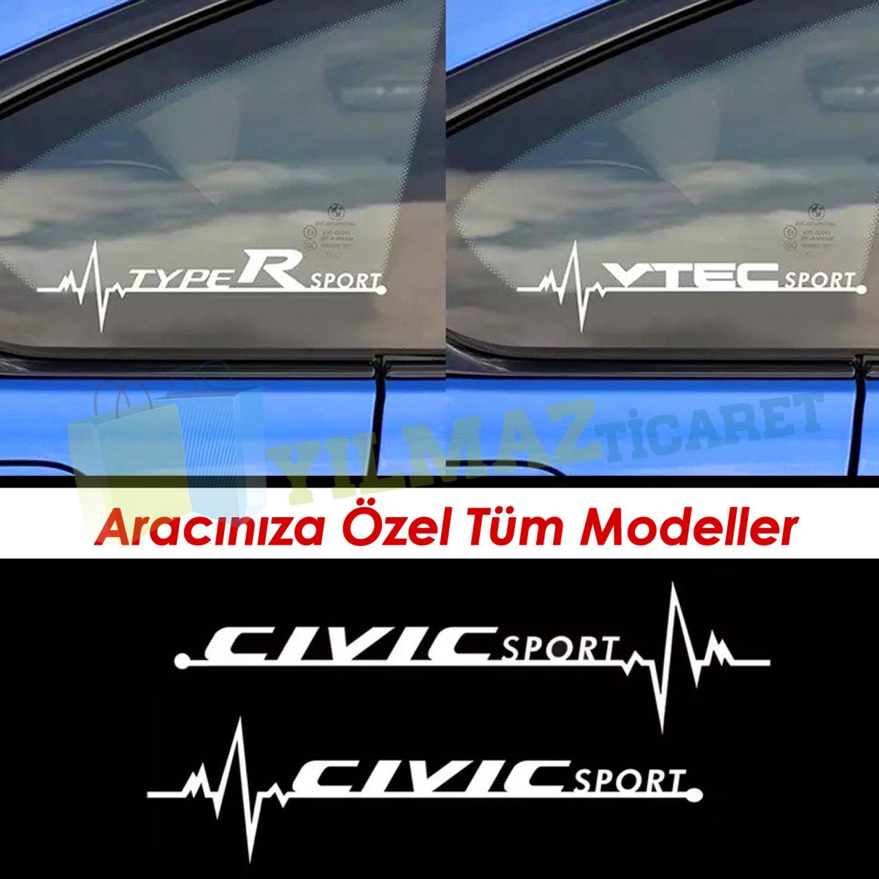 Honda Vtec Typer Civic Kalp Atış Ritim Oto Sticker Yapıştırma 2 Adet