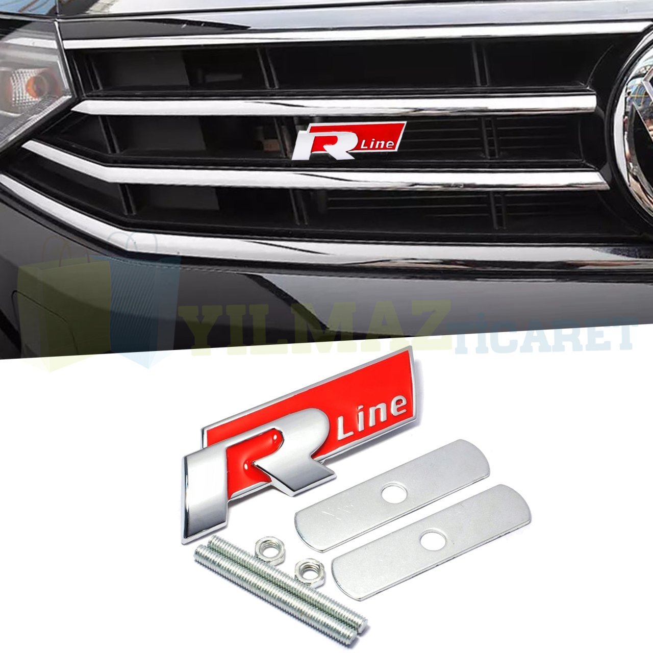 Volkswagen R Line Ön Panjur Izgara Vidalı Metal Arma Amblem Logo Kırmızı Yüksek Kalite