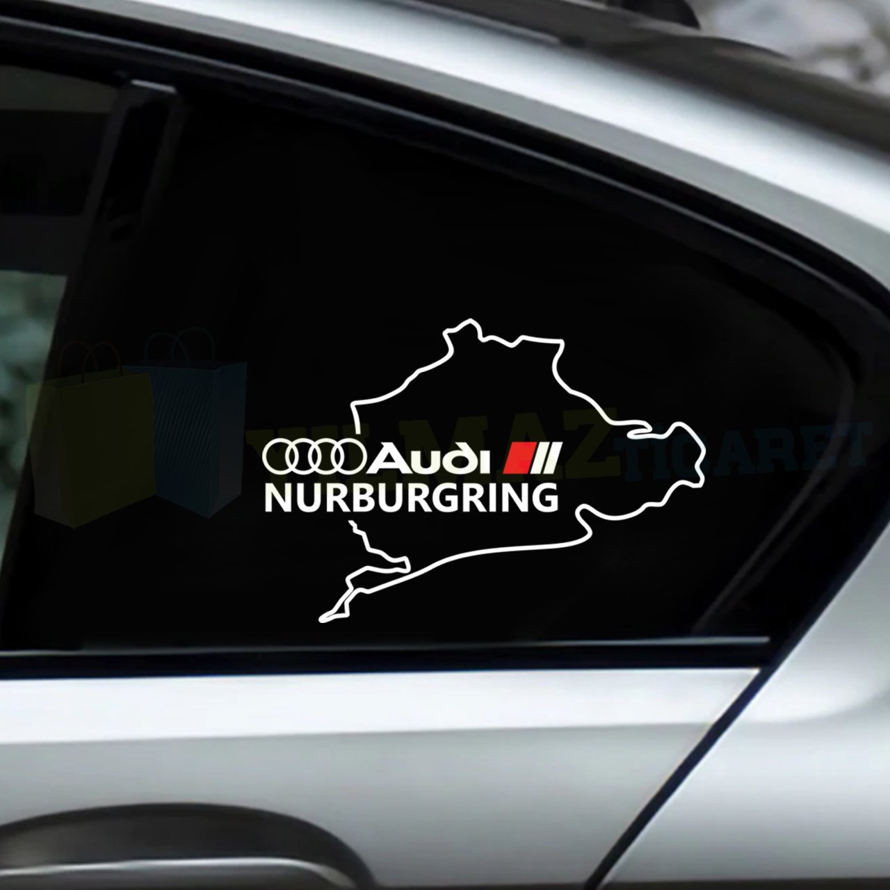 Audi Logo Arma Nürburgring Cam Oto Sticker Etiket Yapıştırma