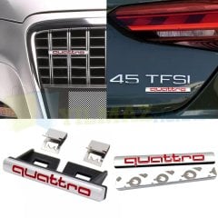 Audi Quattro Logo Ön Panjur Bagaj Arka Set Metal Kırmızı Amblem Yüksek Kalite