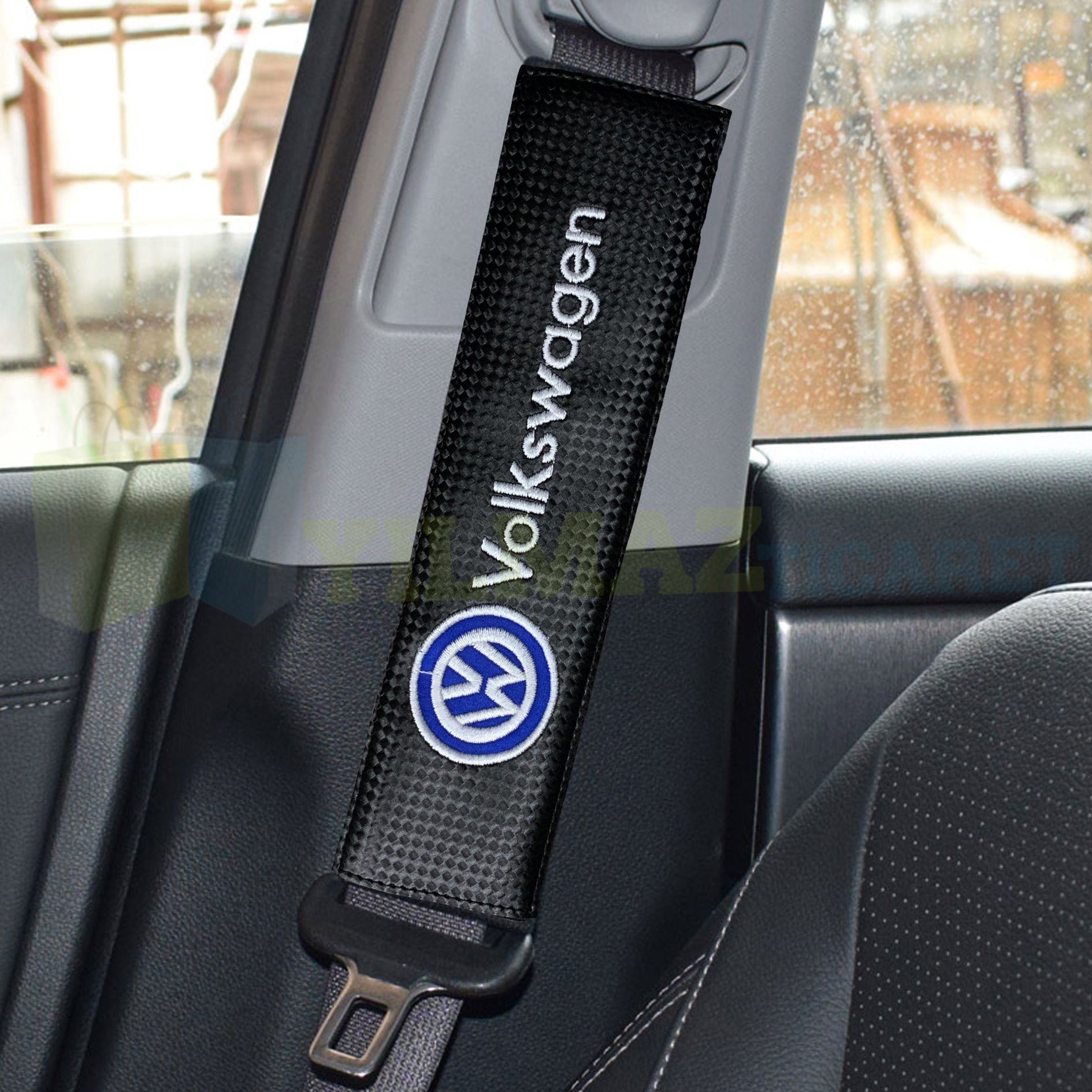 Volkswagen Logo Nakış İşleme Karbon Emniyet Kemer Pedi 2 Adet