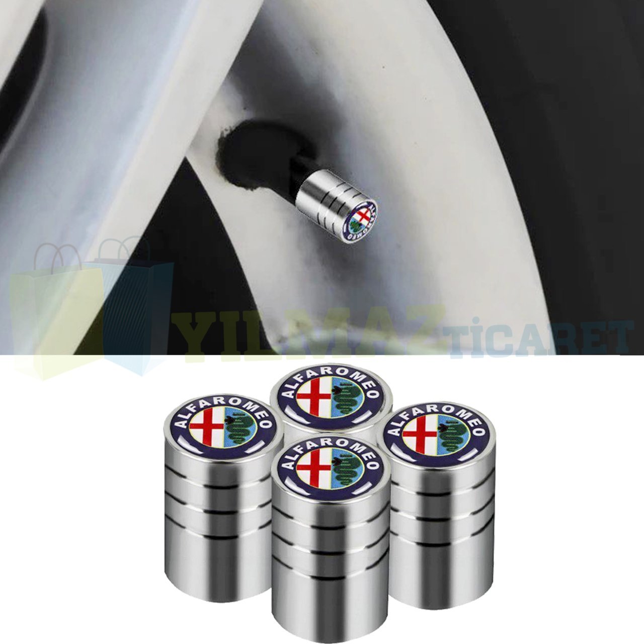 Alfa Romeo Logo Arma Sibop Kapağı 1 Takım (4 Adet) Paslanmaz Çelik Yüksek Kalite