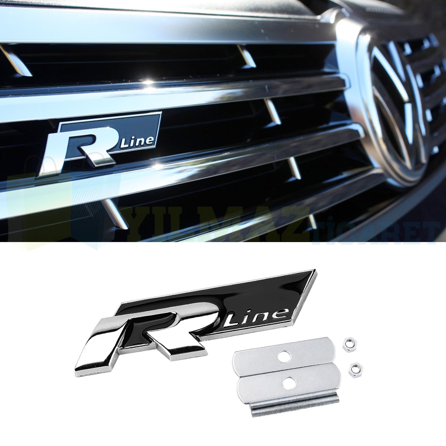 Volkswagen B8 Passat R Line Vidalı Ön Panjur Logo Arma Amblem Paslanmaz Çelik Siyah