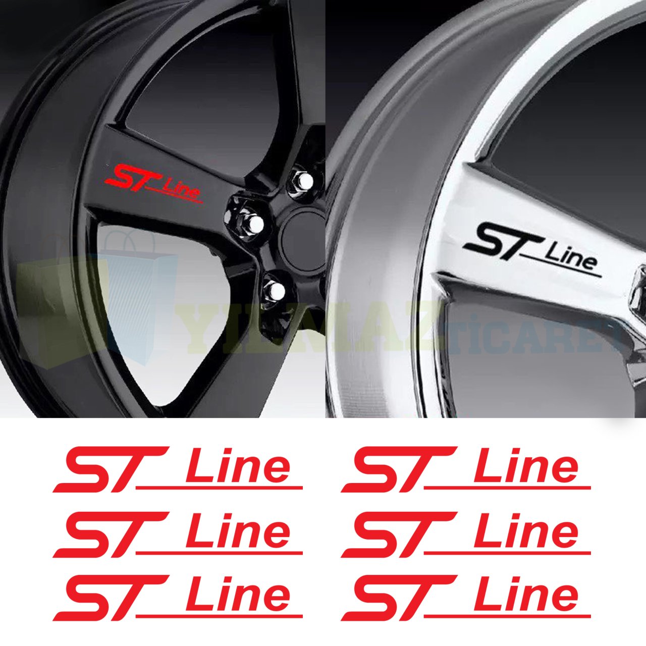Ford St Line Logo Kapı Kolu Jant Kaliper Kapağı Oto Sticker Yapıştırma Etiket 6 Adet