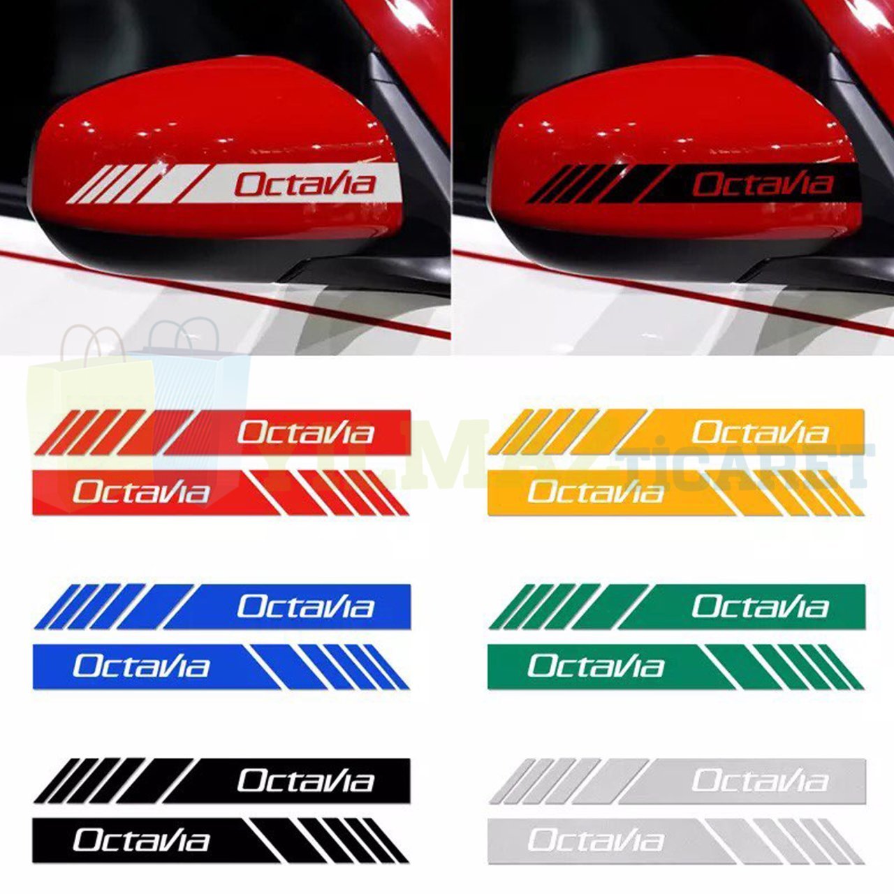 Skoda Octavia Yan Ayna Şerit Sticker Çıkartma Yapıştırma Araç Etiket 6 Adet Kaliteli Folyo