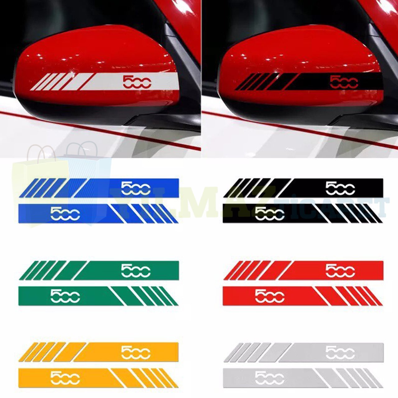 Fiat 500 Yan Ayna Kapağı Şerit Sticker Çıkartma Yapıştırma Araç Etiket 6 Adet Kaliteli Folyo