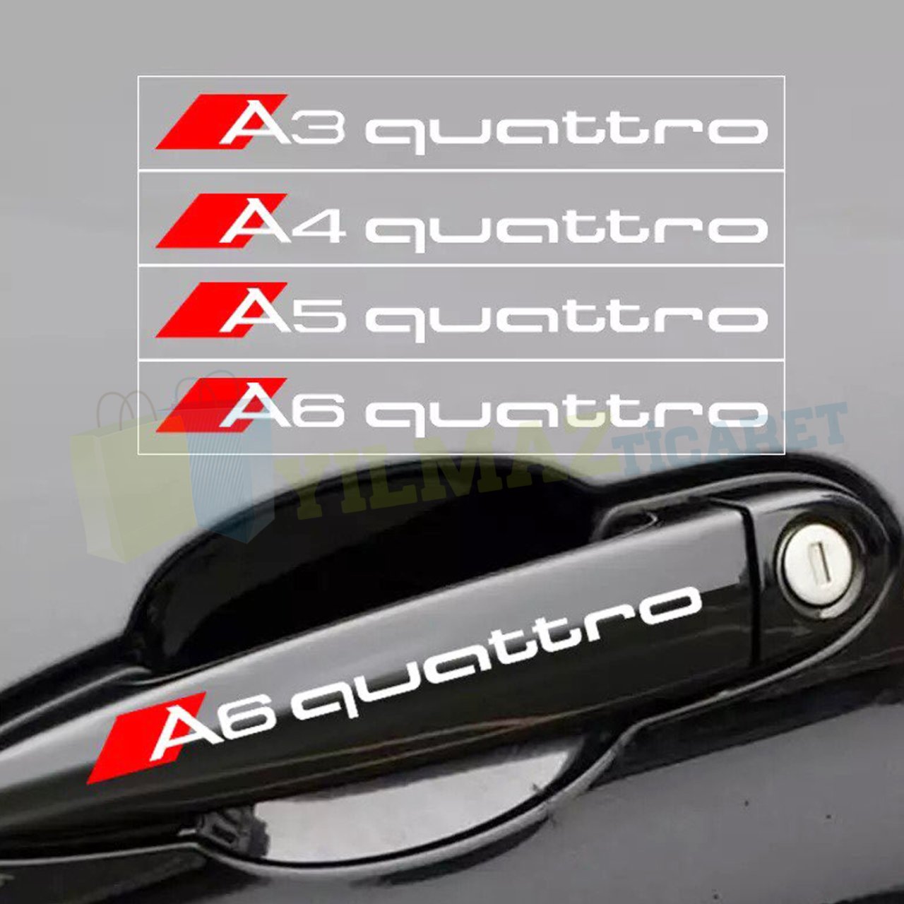 Audi Quattro A1 A2 A3 A4 A5 A6 Kapı Kolu Oto Sticker Etiket 4 Ad