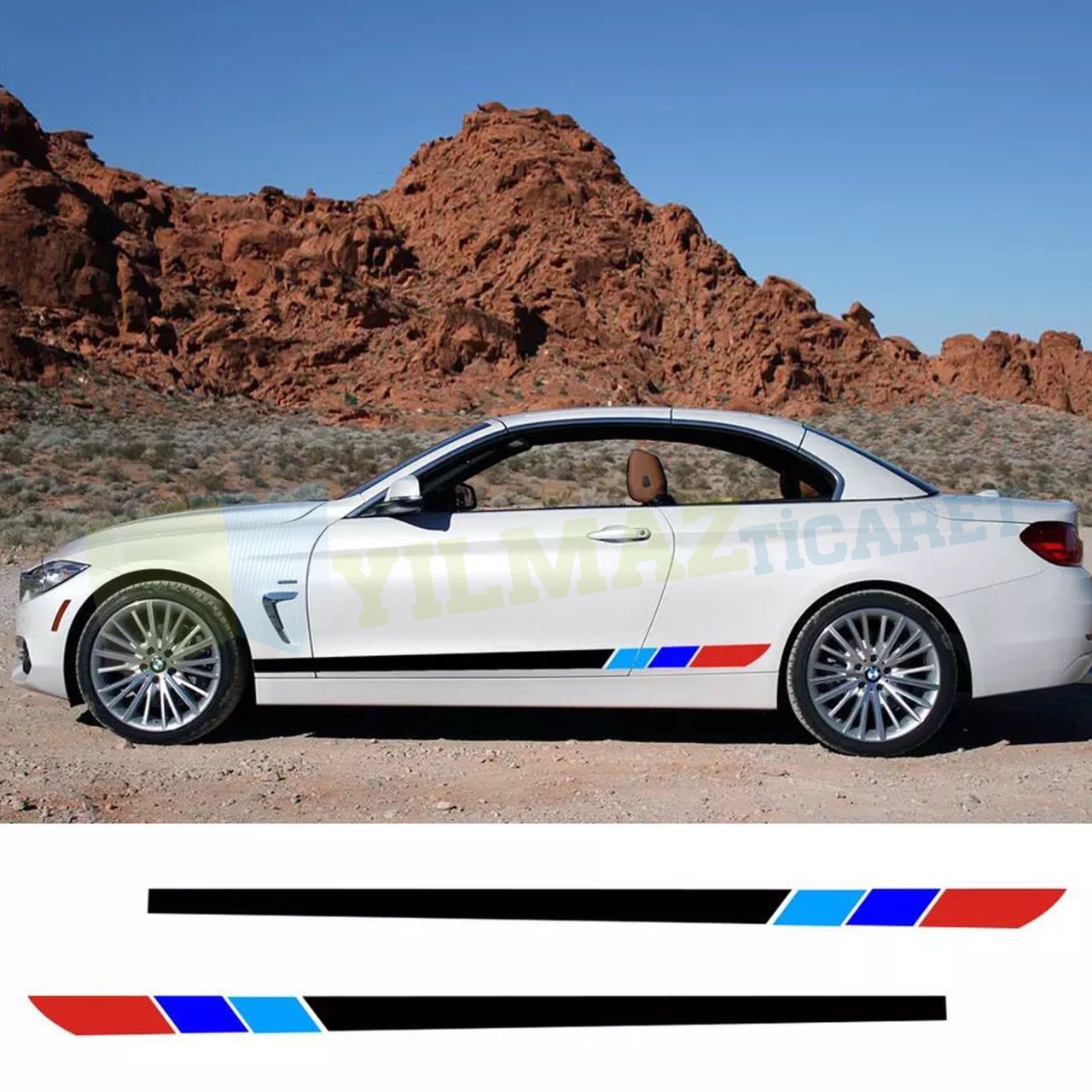 Bmw M Yan Şerit Oto Sticker Yapıştırma Etiket 3 Renk Çıkartma