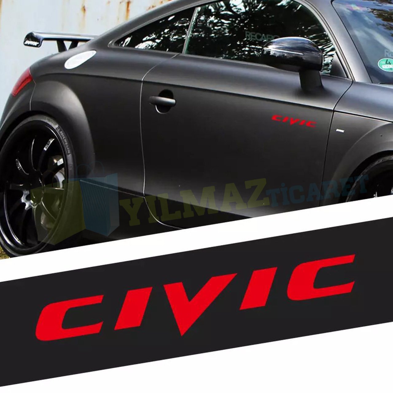Honda Civic Logo Arka Cam Kapı Altı Oto Sticker Yapıştırma 2 Adet