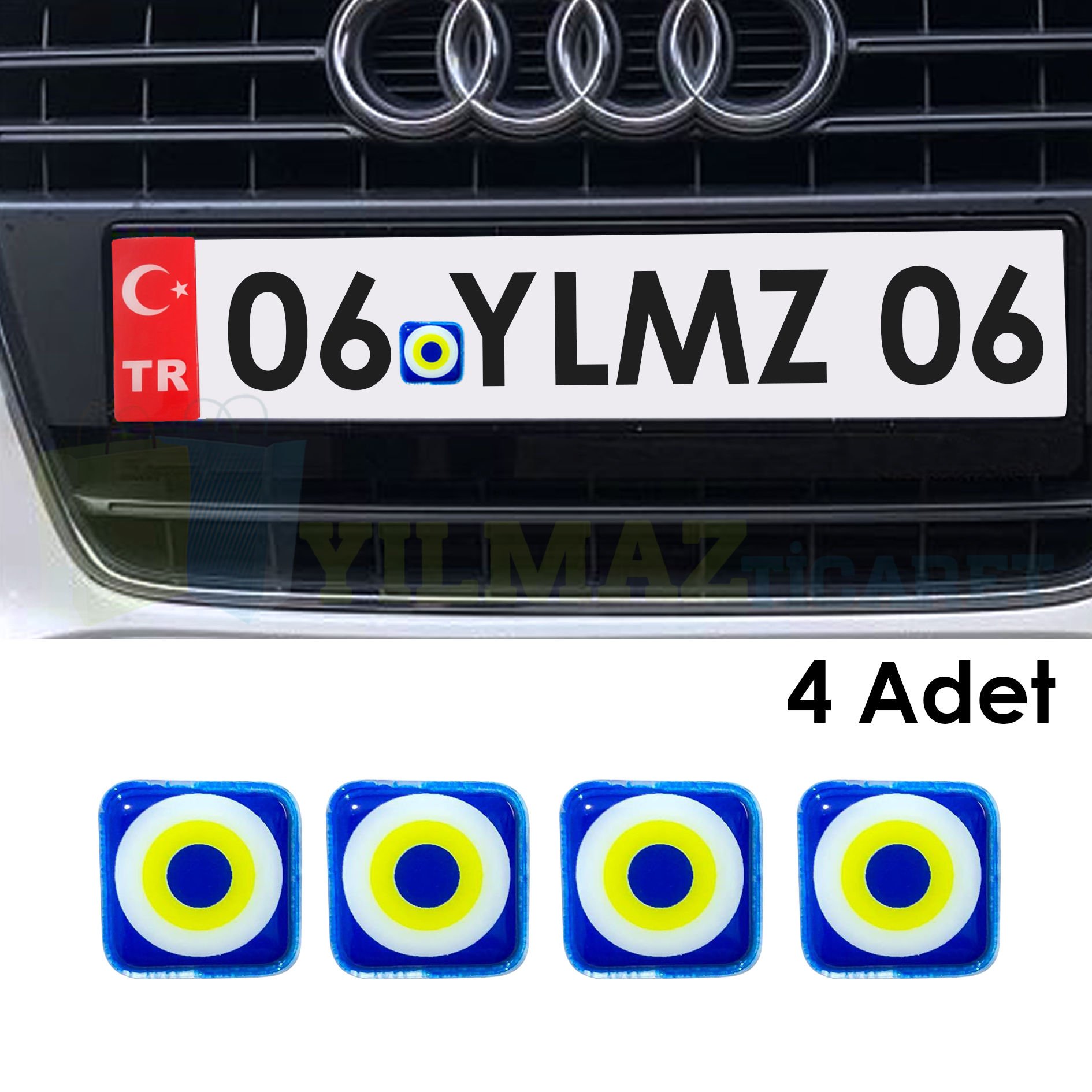 Nazar Boncuğu Torpido Damla Oto Sticker Etiket 3D Yapıştırma 4 Adet