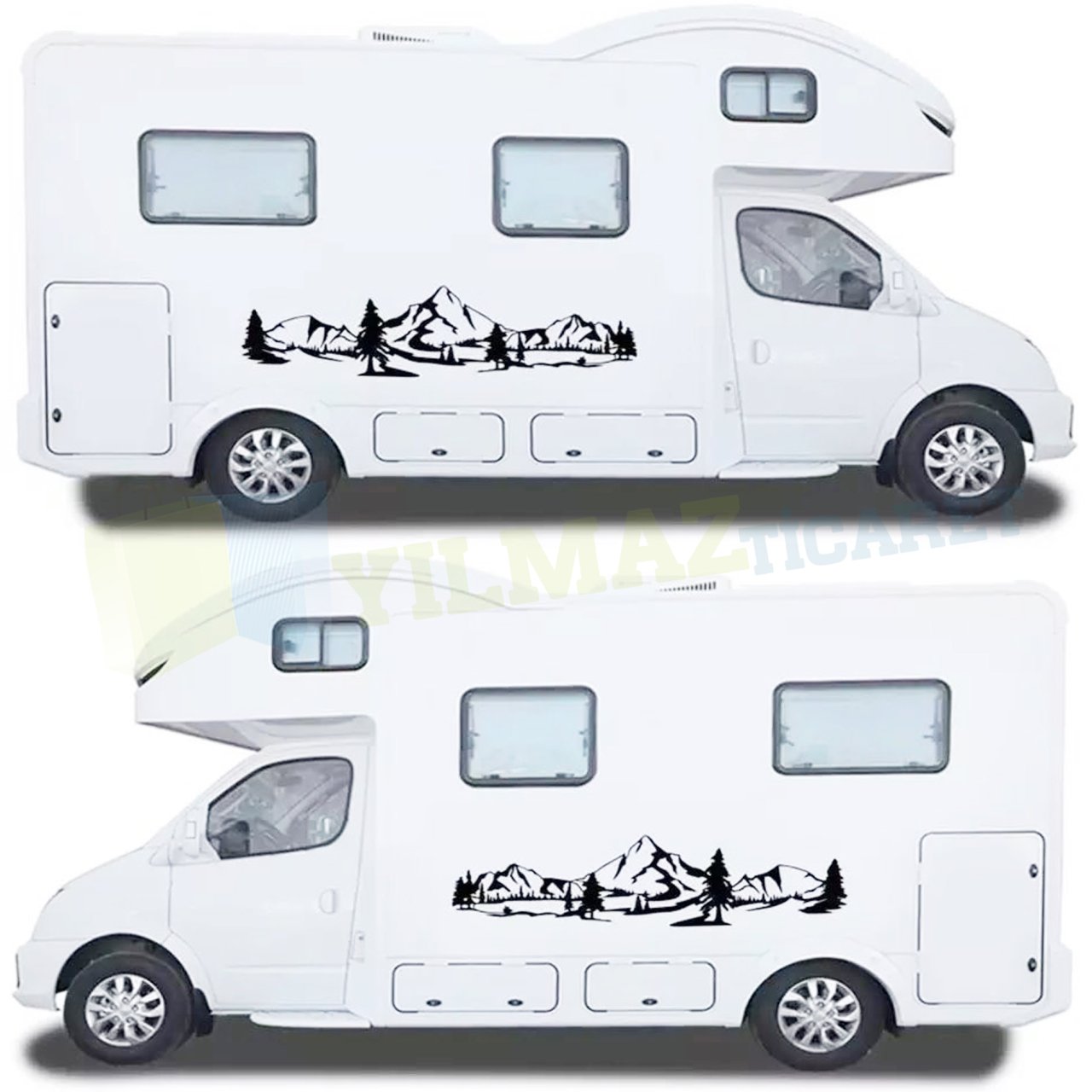 Karavan Araba Dağ Oto Sticker Yapıştırma Etiket Büyük 2 Adet