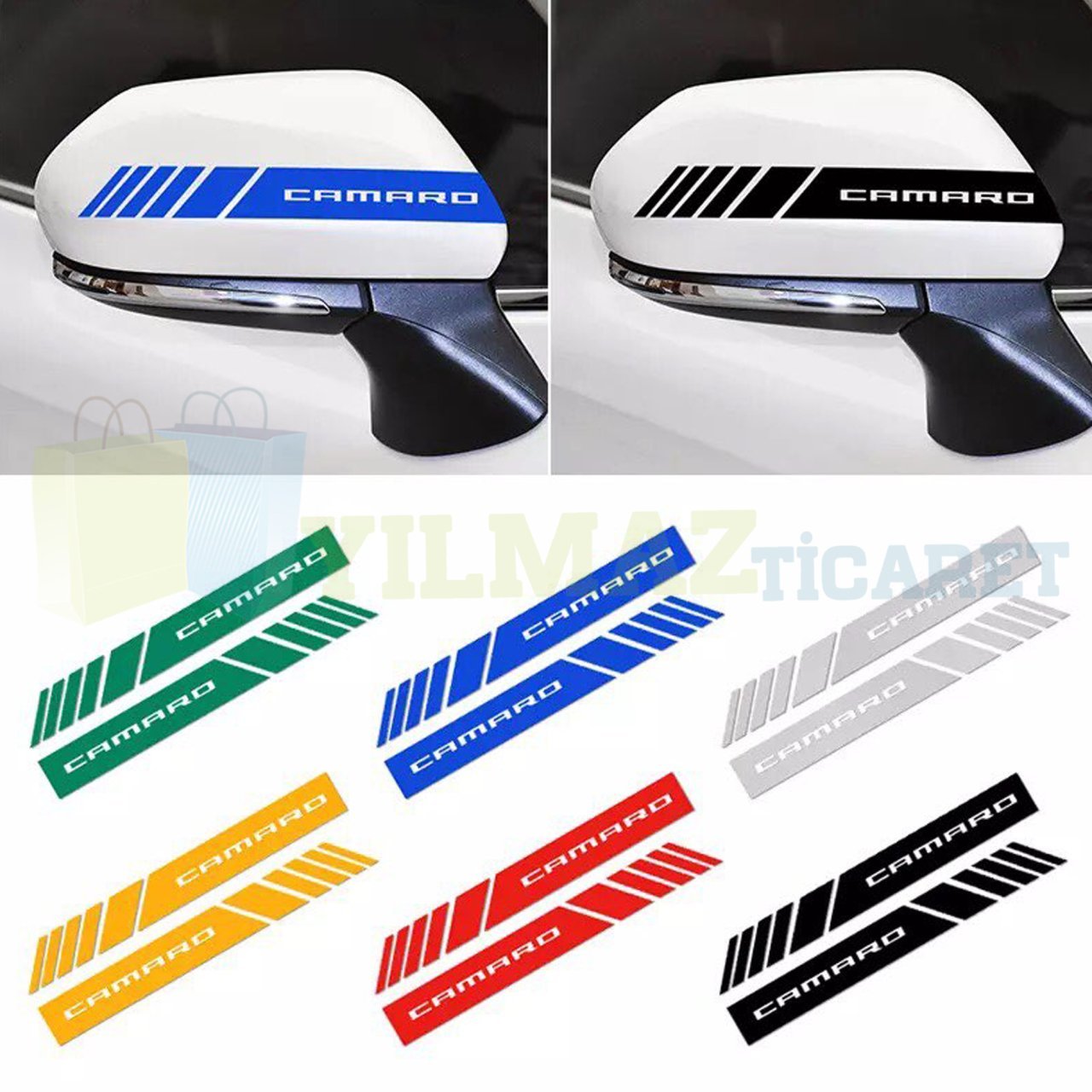 Chevrolet Camaro Dikiz Yan Ayna Kapağı Oto Şerit Sticker Araba Etiket Araç Yapıştırma 3 Çift