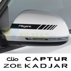 Renault Clio Megane Laguna Kadjar Captur Yan Ayna Oto Şerit Sticker Etiket Yapıştırma 3 Çift