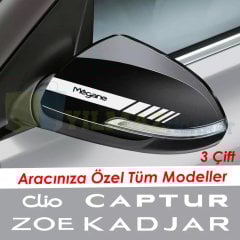 Renault Clio Megane Laguna Kadjar Captur Yan Ayna Oto Şerit Sticker Etiket Yapıştırma 3 Çift