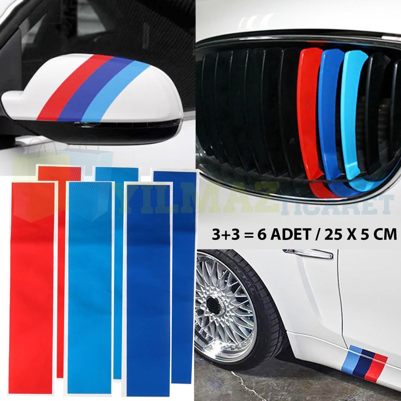 Bmw M Ayna Şerit Ön Izgara Marşpiyel Sticker Yapıştırma Logo 6 Ad
