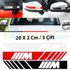 Bmw M Logo Dikiz Yan Ayna Kapağı Oto Şerit Sticker Araba Etiket Araç Yapıştırma 3 Çift