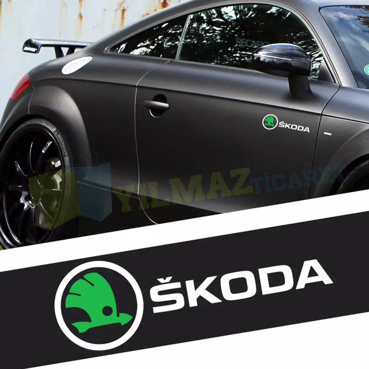 Skoda Logo Arma Yan Kapı Oto Sticker Yapıştırma Araba Etiket 2 Ad