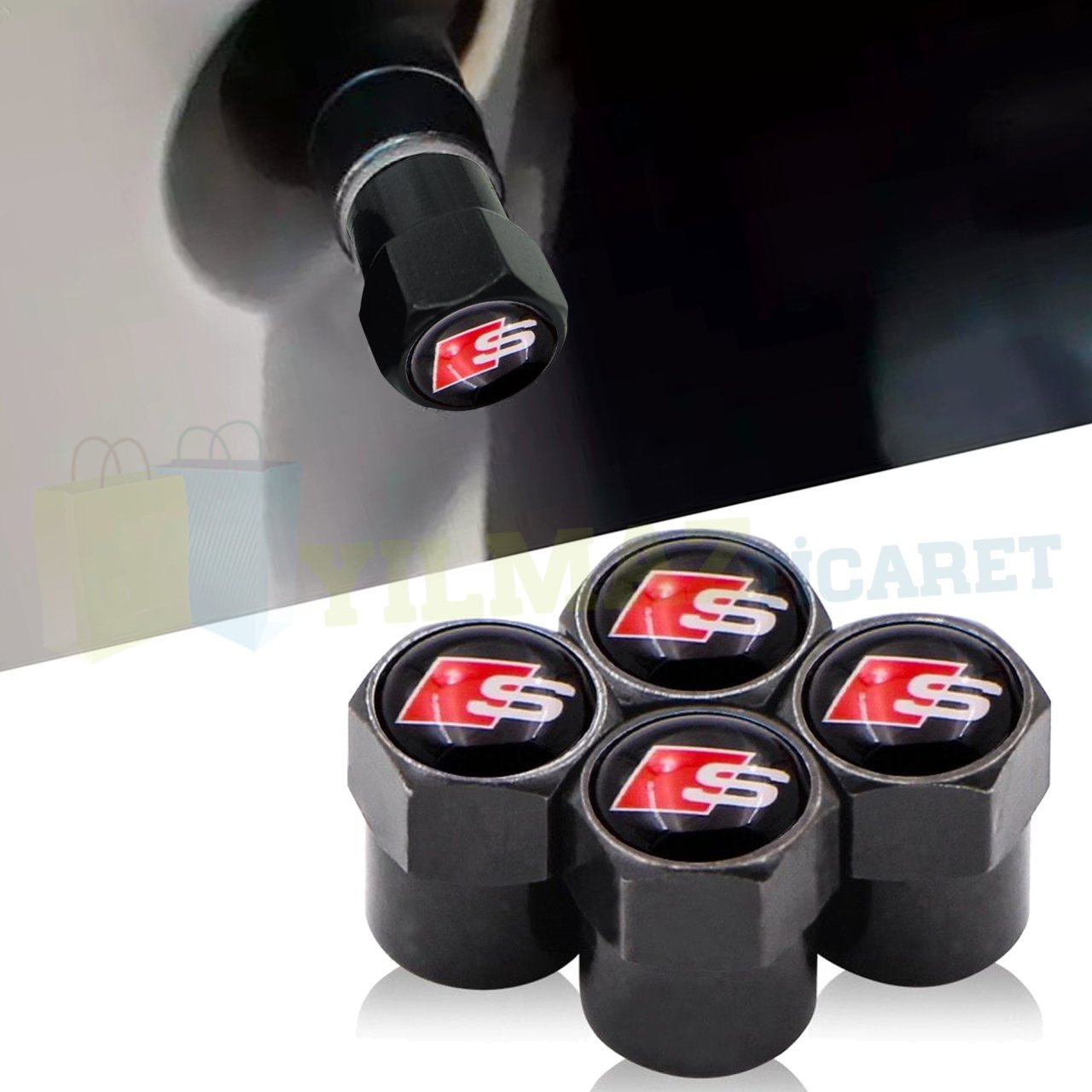 Audi S Line Logo Arma Sibop Kapağı Siyah 4 Adet Paslanmaz Çelik