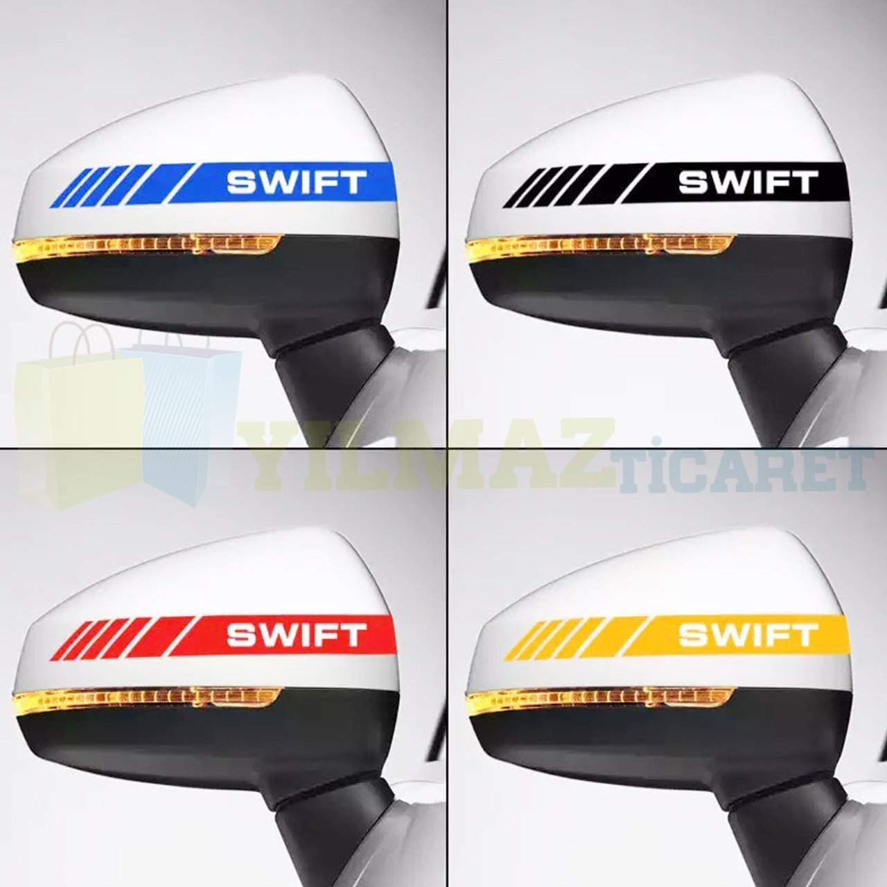 Suzuki Swift Dikiz Yan Ayna Kapağı Oto Şerit Sticker Araba Etiket Araç Yapıştırma 3 Çift