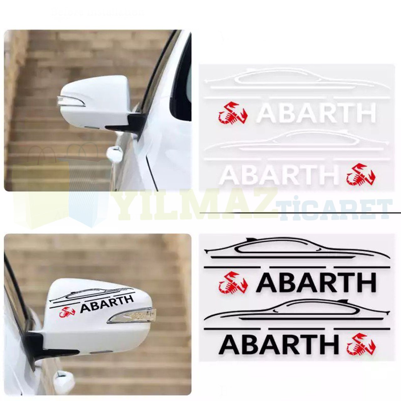 Fiat Abarth Logo Yan Ayna Şerit Oto Sticker Yapıştırma Etiket 1 Çift