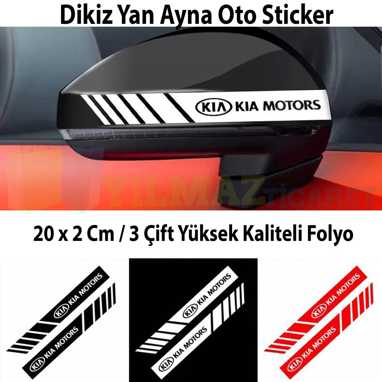 Kia Motors Logo Yan Dikiz Ayna Kapağı Şerit Oto Sticker Etiket Yapıştırma 3 Çift