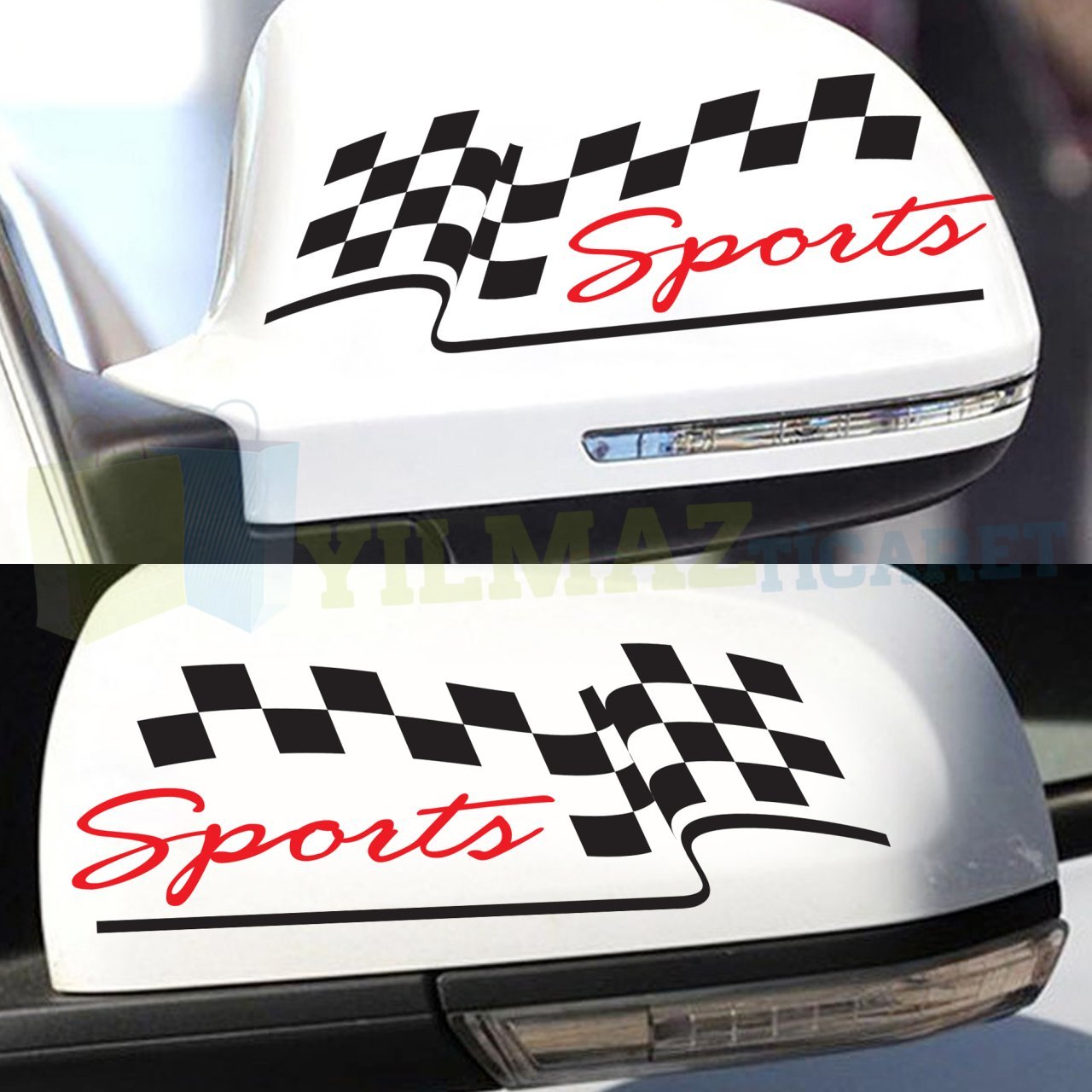 Yan Dikiz Ayna Sports Şerit Dama Oto Sticker Etiket 1 Çift
