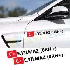 Kan Grubu Türk Bayrağı Size Özel İsim Oto Sticker Motosiklet 2 Ad
