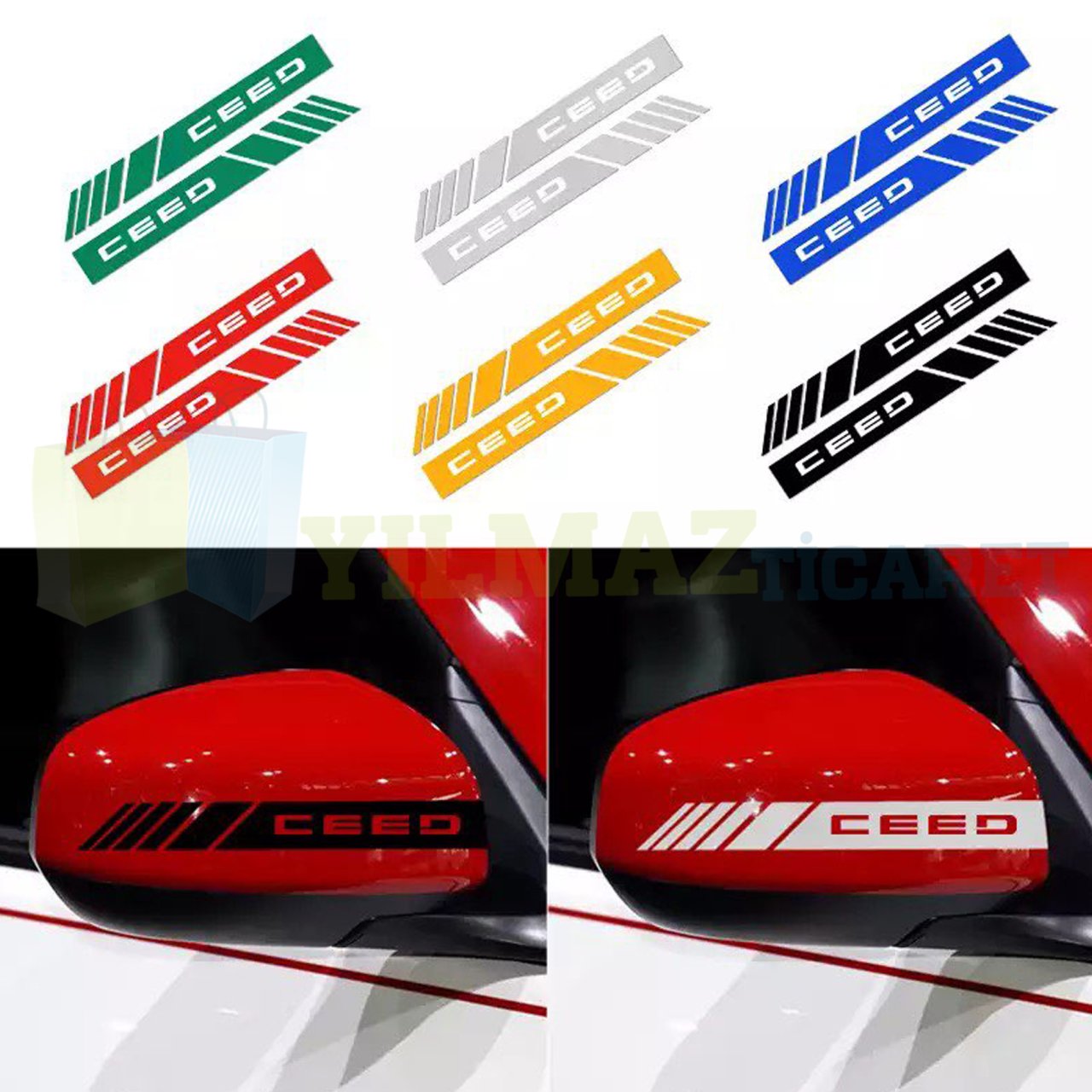 Kia Ceed Yazı Dikiz Yan Ayna Kapağı Oto Şerit Sticker Araba Etiket Yapıştırma 3 Çift 20 x 2 Cm