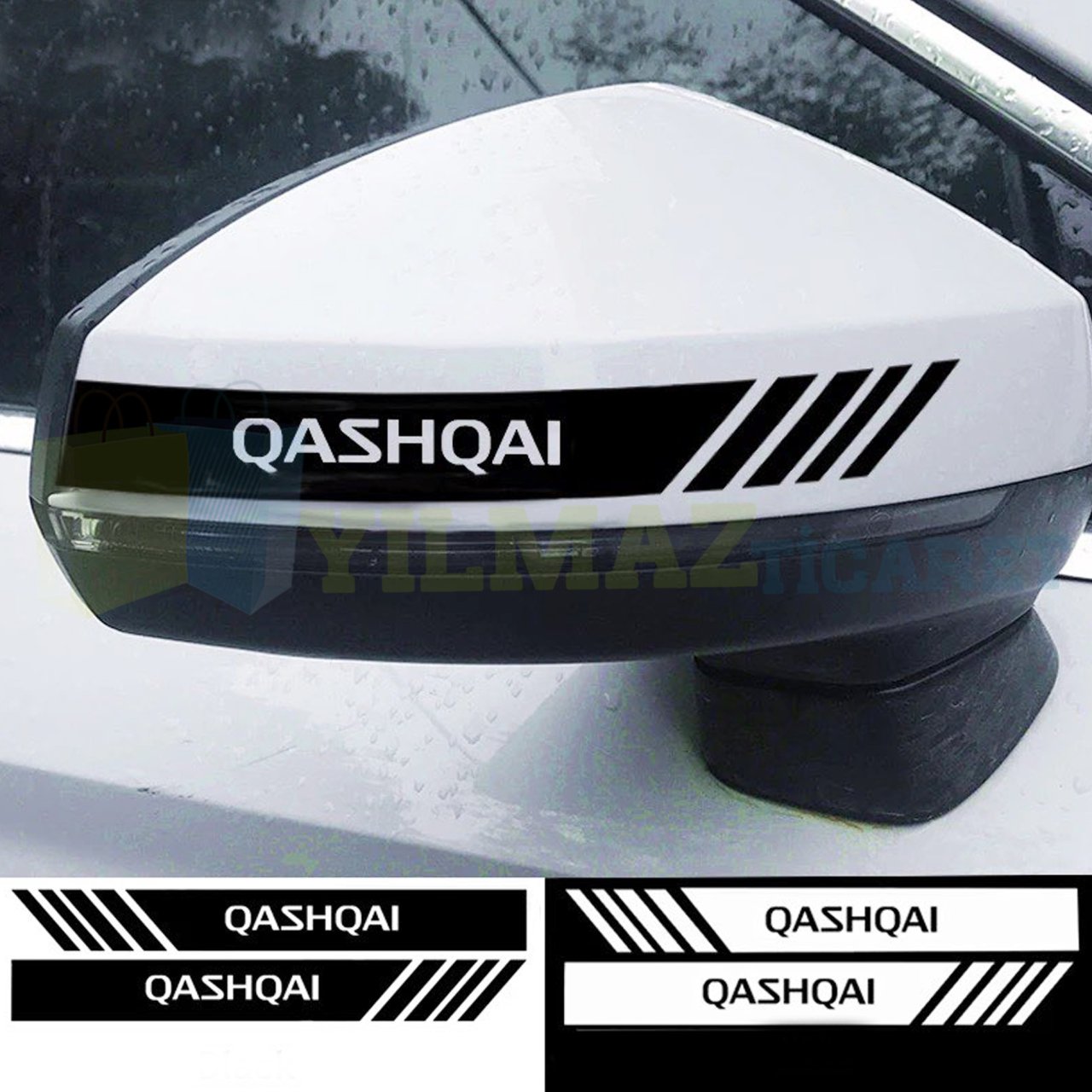 Nissan Qashqai Yazı Dikiz Yan Ayna Kapağı Oto Şerit Sticker Araba Etiket Yapıştırma 3 Çift 20 x 2 Cm