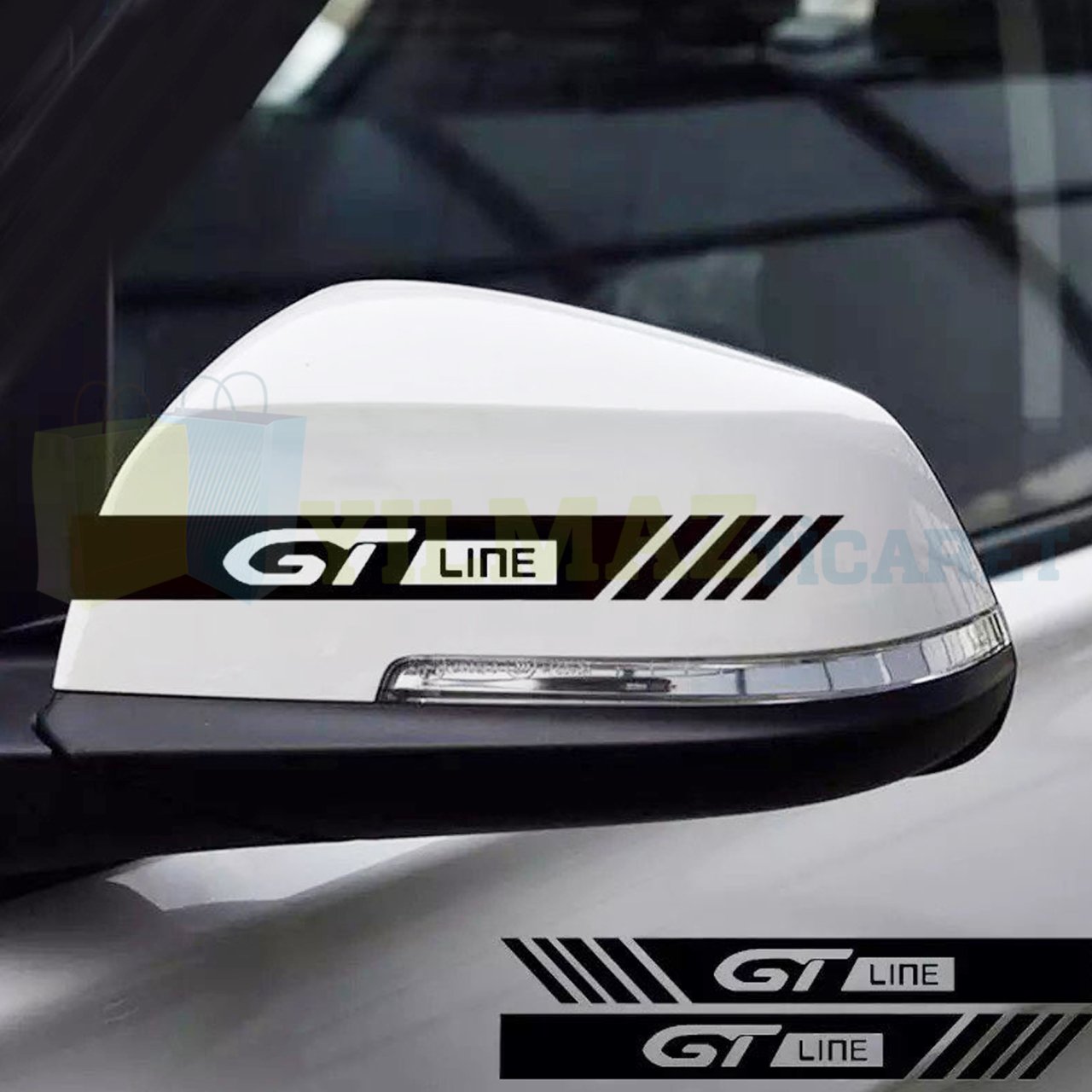 Peugeot Gt Line Dikiz Yan Ayna Kapağı Oto Şerit Sticker Araba Etiket Yapıştırma 3 Çift 20 x 2 Cm