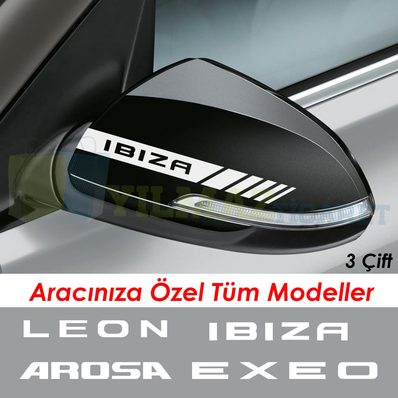 Seat Leon İbiza Toledo Dikiz Yan Ayna Kapağı Oto Şerit Sticker Araba Etiket Yapıştırma 3 Çift 20 x 2 Cm