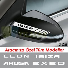 Seat Leon İbiza Toledo Dikiz Yan Ayna Kapağı Oto Şerit Sticker Araba Etiket Yapıştırma 3 Çift 20 x 2 Cm