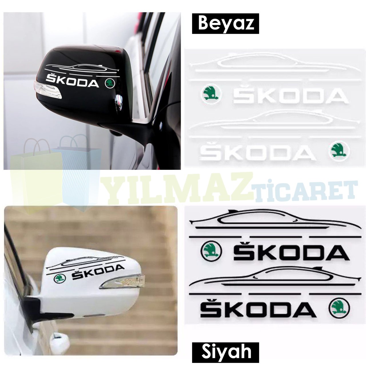 Skoda Logo Yan Ayna Şerit Oto Sticker Araba Yapıştırma Etiket 1 Çift
