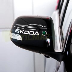 Skoda Logo Yan Ayna Şerit Oto Sticker Araba Yapıştırma Etiket 1 Çift