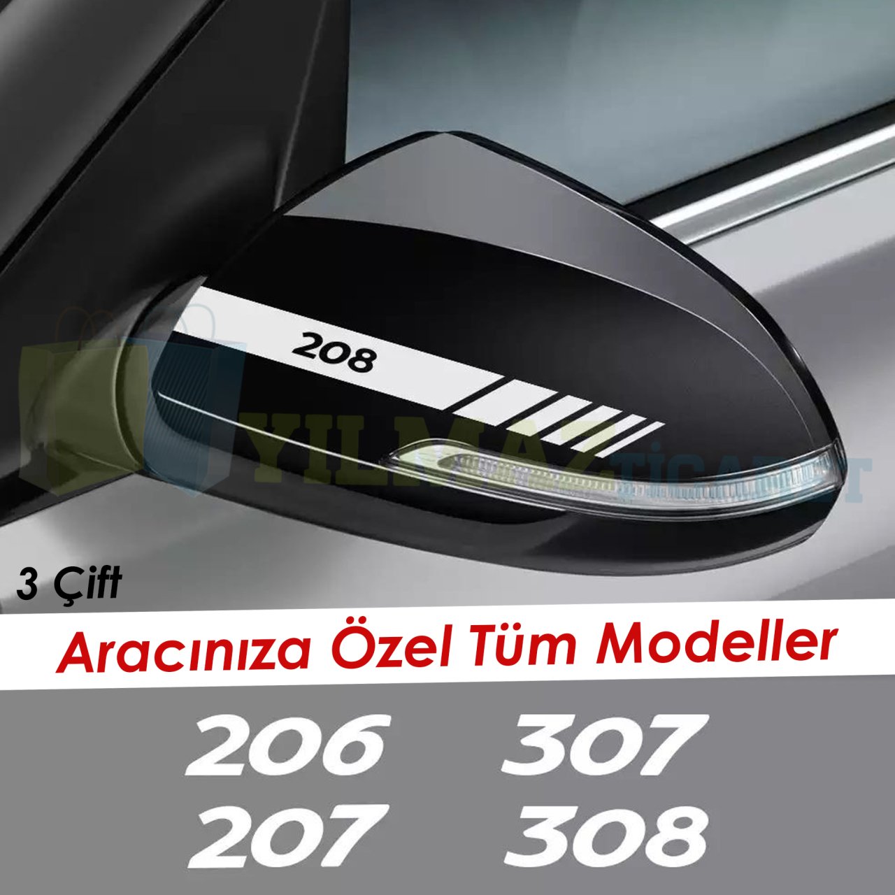 Peugeot 207 301 307 308 407 408 3008 Yan Dikiz Ayna Kapağı Oto Şerit Sticker Araba Yapıştırma 3 Çift 20 x 2 Cm