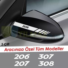 Peugeot 207 301 307 308 407 408 3008 Yan Dikiz Ayna Kapağı Oto Şerit Sticker Araba Yapıştırma 3 Çift 20 x 2 Cm