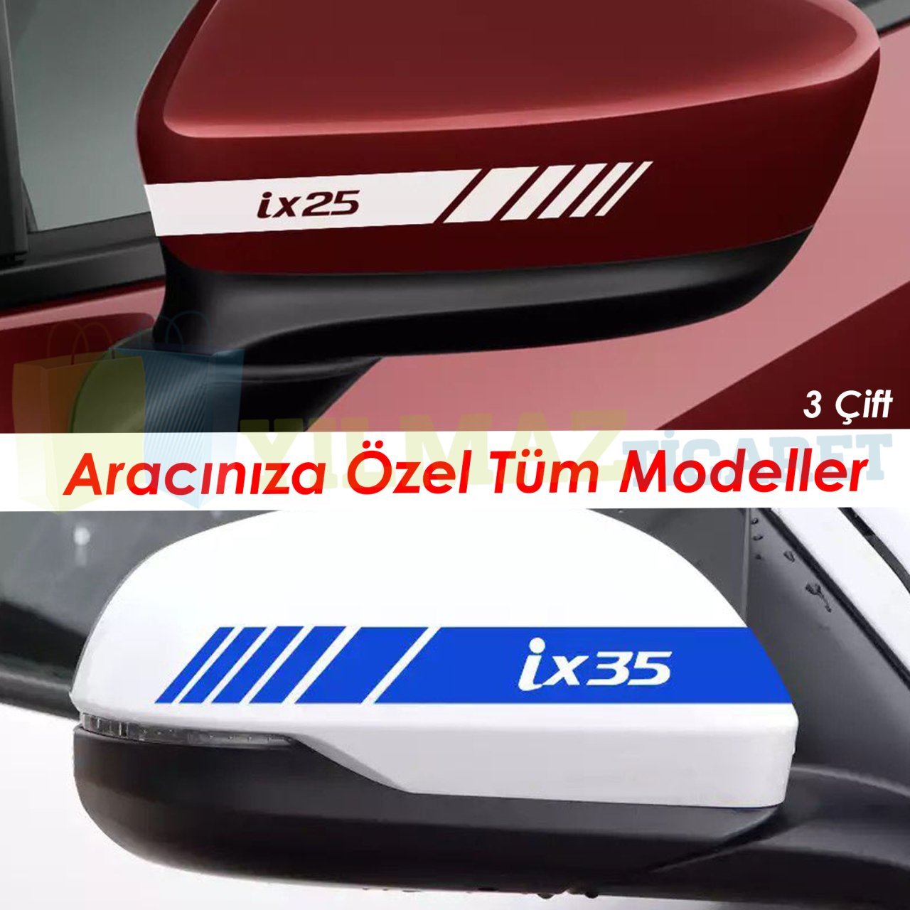 Hyundai Kona i10 i30 i40 i20 ix20 i25 Yan Dikiz Ayna Kapağı Oto Şerit Sticker Yapıştırma 3 Çift