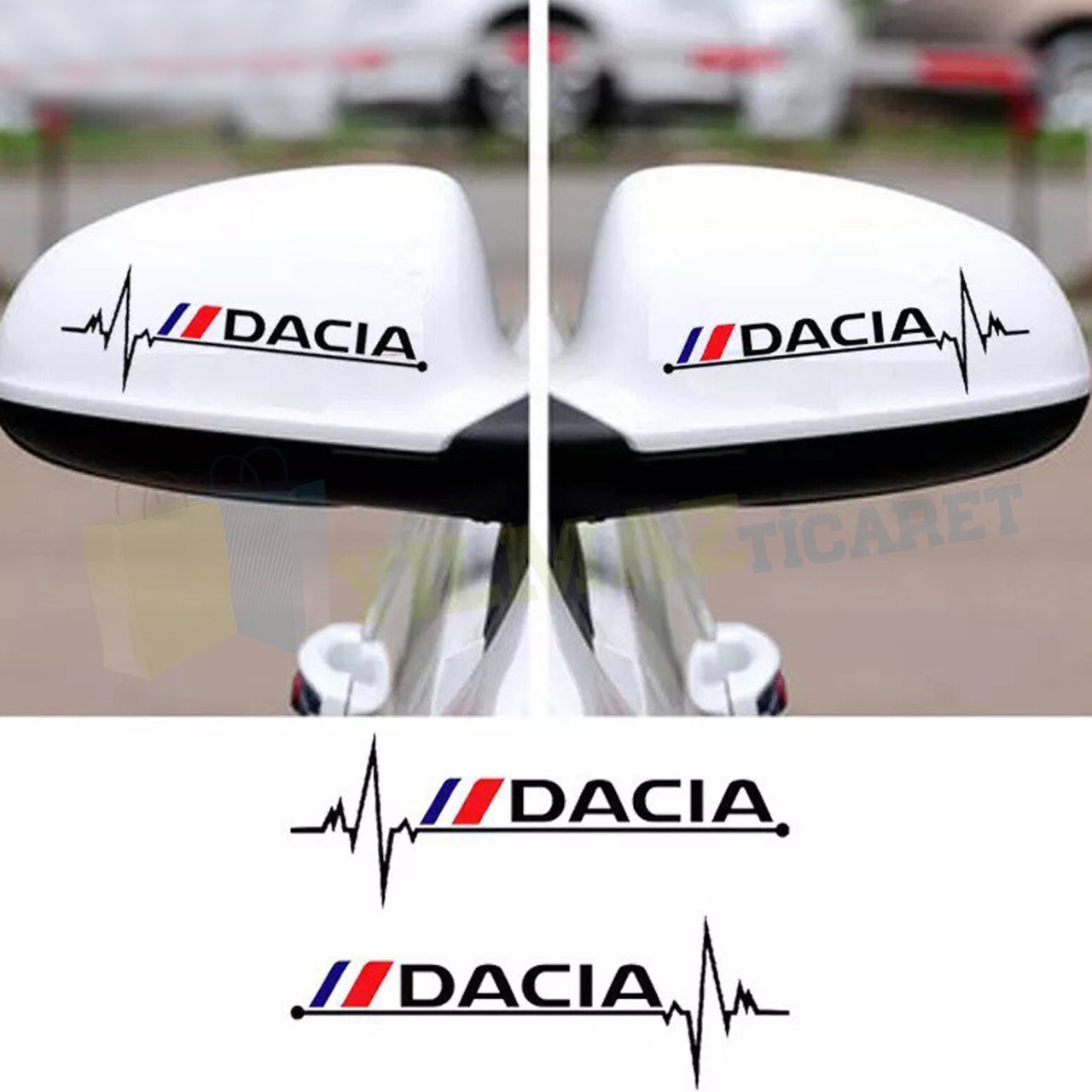 Dacia Logo Kalp Atış Ritim Yan Ayna Oto Sticker Yapıştırma 1 Çift