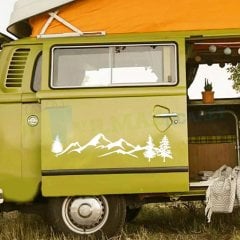 Karavan Çekme Dağ Orman Ağaçlar Oto Sticker Etiket Yapıştırma Çıkartma 1 Çift