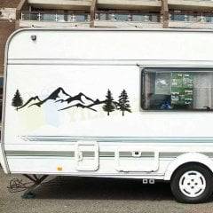 Karavan Çekme Dağ Orman Ağaçlar Oto Sticker Etiket Yapıştırma Çıkartma 1 Çift
