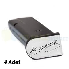 Kemal Atatürk Imza Şarjör Kapağı Sticker Damla Silikon Etiket Yapıştırma 4 Adet ( 4 X 2.4 Cm Ölçü ) Beyaz