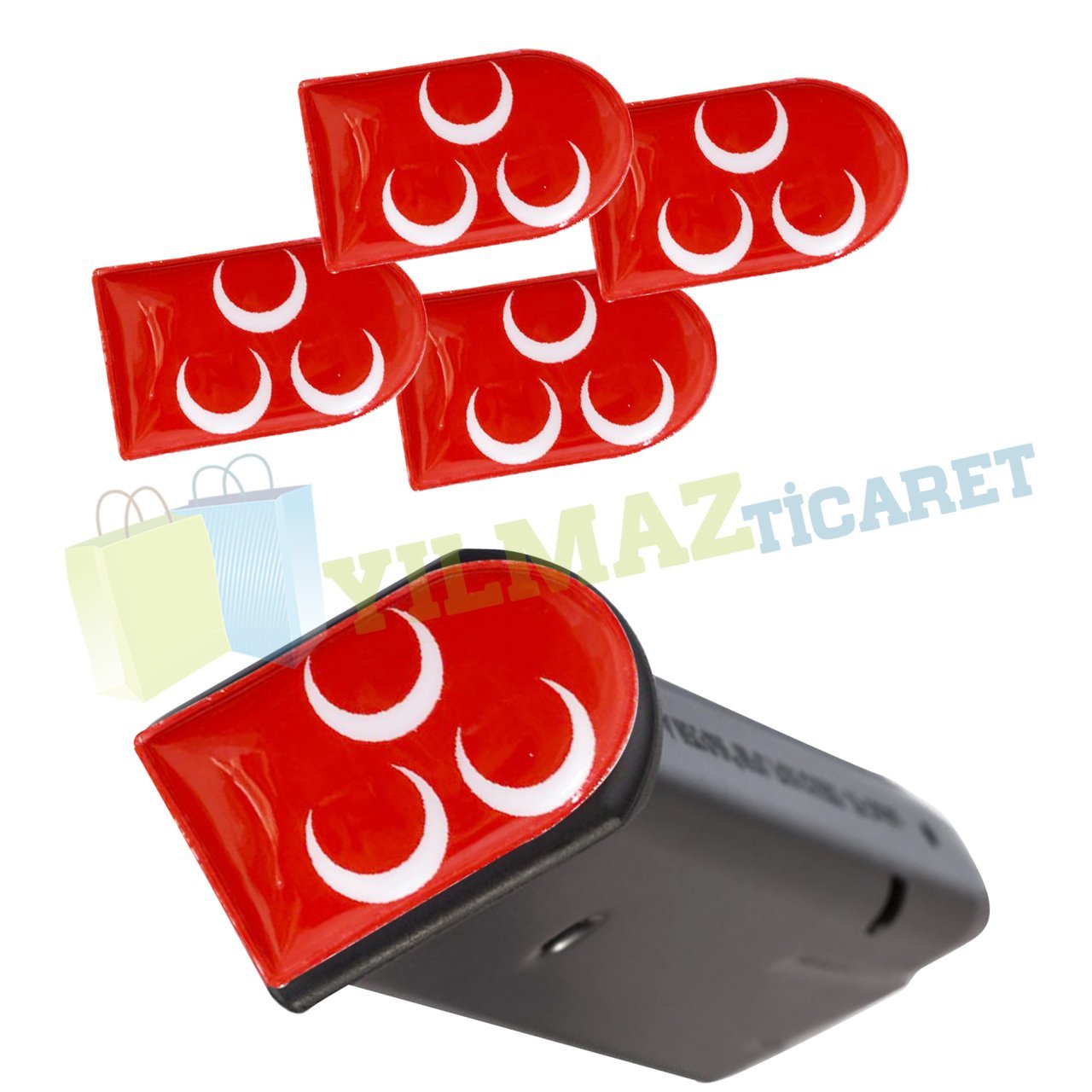 3 Hilal Bayrak Şarjör Kapağı Sticker Damla Etiket Yapıştırma 4 Ad