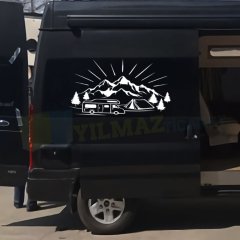 Karavan Çekme Dağ Ağaç Çadır Araba Oto Sticker Çıkartma Etiket