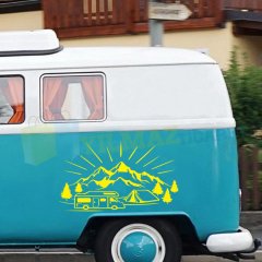 Karavan Çekme Dağ Ağaç Çadır Araba Oto Sticker Çıkartma Etiket