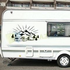 Karavan Çekme Dağ Ağaç Çadır Araba Oto Sticker Çıkartma Etiket