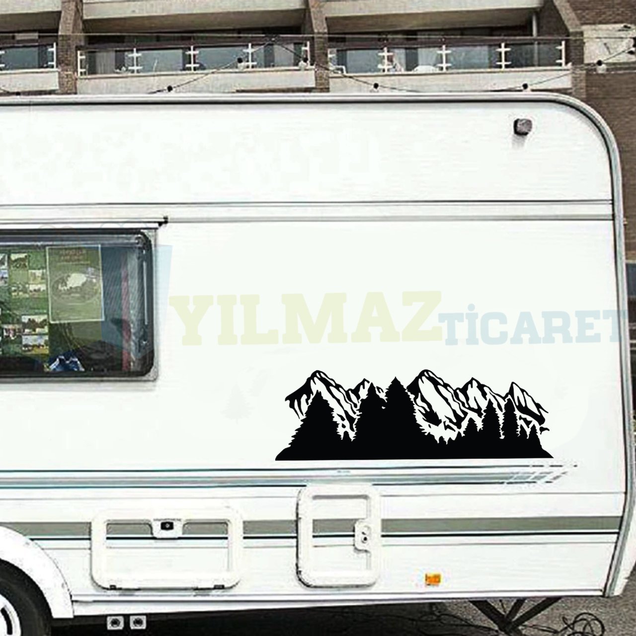 Ağaç Dağ Orman Manzara Kamp Karavan Çekme Oto Sticker Araba Etiket Yapıştırma Çıkartma