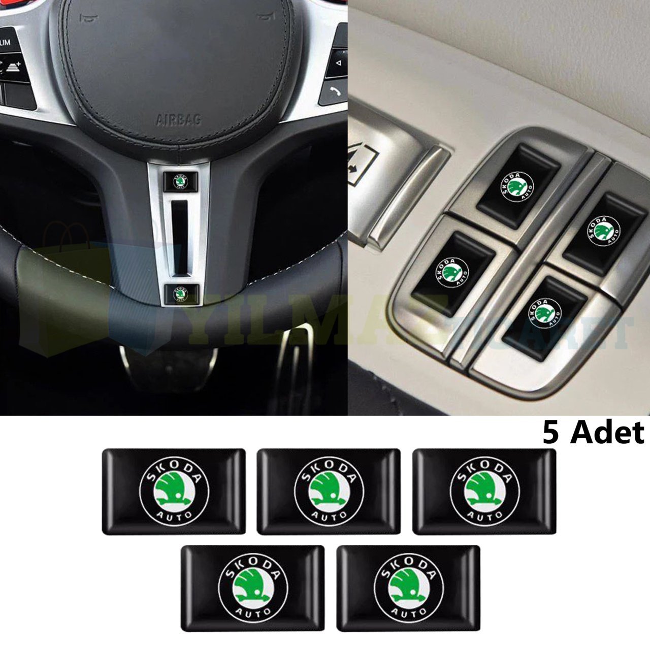 Skoda Logo Direksiyon Jant Vites Torpido Damla Oto Sticker Etiket Yapıştırma 5 Adet
