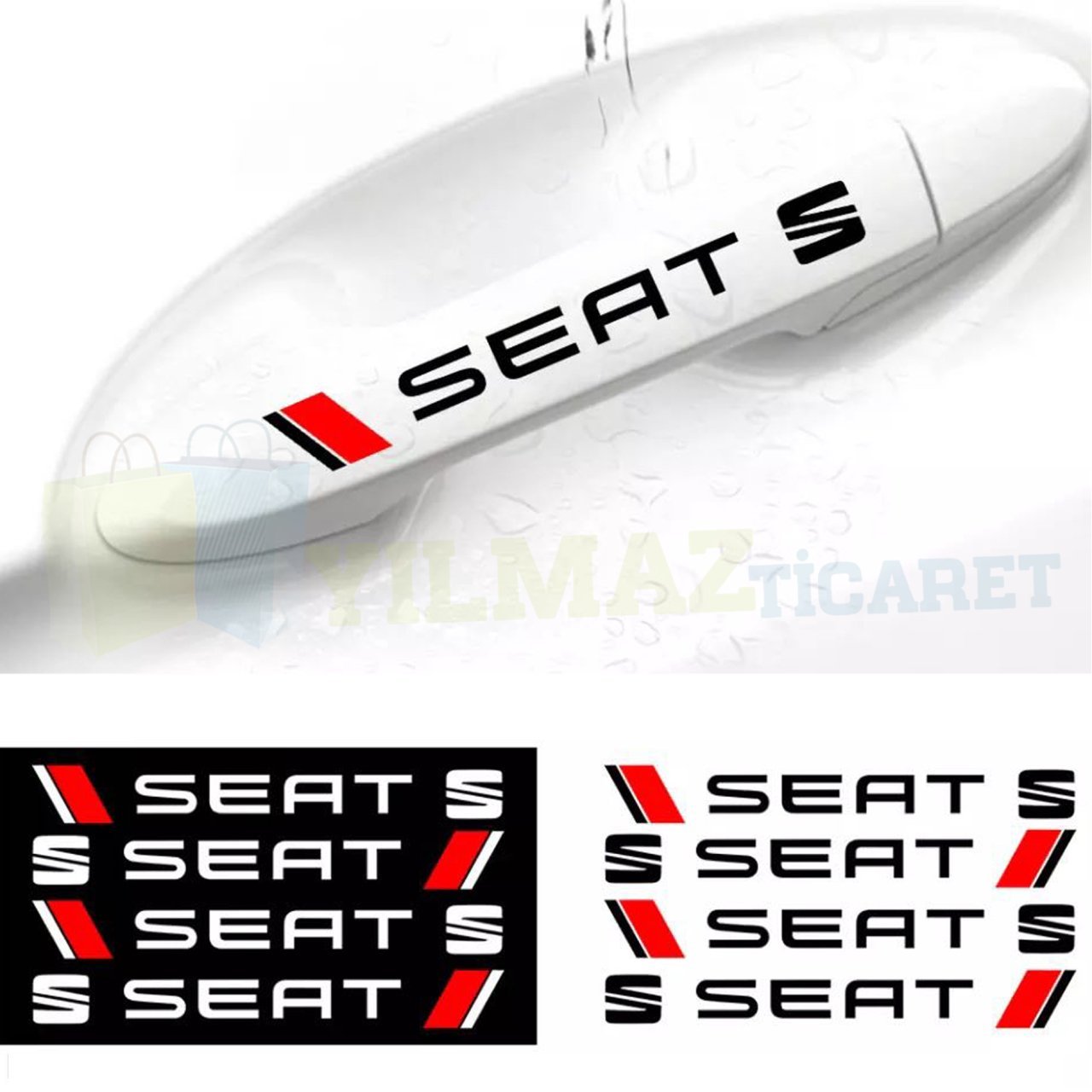 Seat Logo Kapı Kolu Jant Tampon Oto Sticker Yapıştırma Etiket Çıkartma 4 Adet 13 x 1,5 Cm Kaliteli
